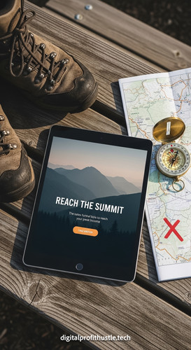 170 Overhead shot of a tablet showing a lead magnet page a pair of hiking boots a compass and a trai.jpg