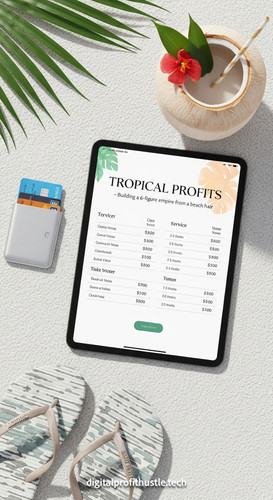 173 Flat lay of an iPad displaying a pricing table a silver credit card holder a pair of flipflops a.jpg