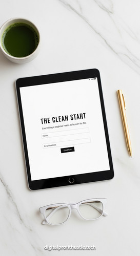 175 Flat lay of an iPad on a light stone desk showing a lead capture form a gold pen a pair of white.jpg