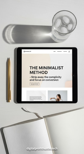 176 Overhead shot of a tablet with a sales page design a gold stylus a white leather notebook and a .jpg