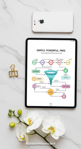 177 Flat lay of an iPad showing a funnel flowchart a gold paperclip a white iPhone and a sprig of wh.jpg