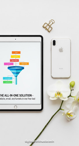 197 Flat lay of an iPad showing a funnel flowchart a gold paperclip a white iPhone and a sprig of wh.jpg