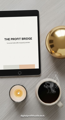 201 Flat lay of a tablet showing a bridge page design a gold paperweight a small candle and a cup of.jpg