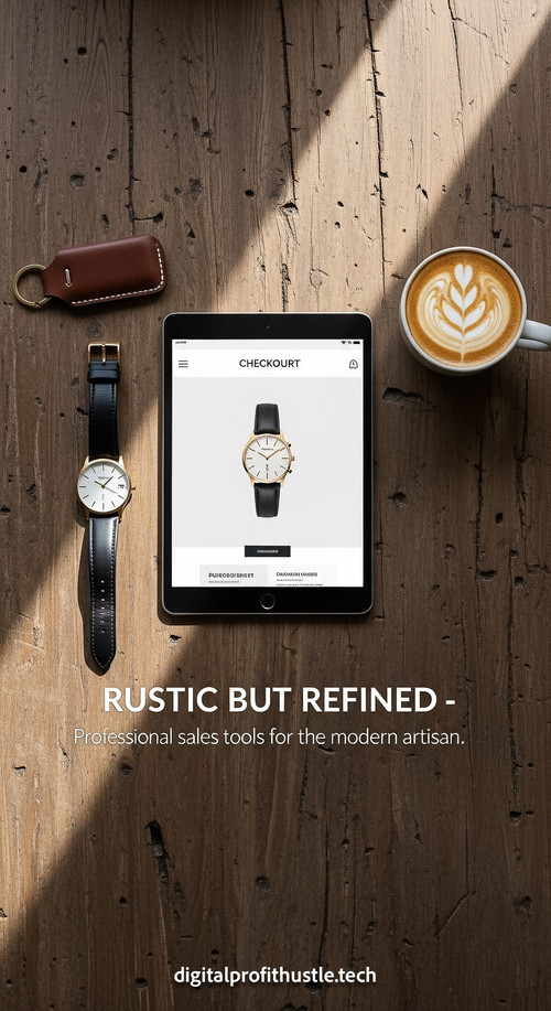 34 Topdown view of a tablet showing a product checkout page a gold watch a leather key fob and a lat.jpg