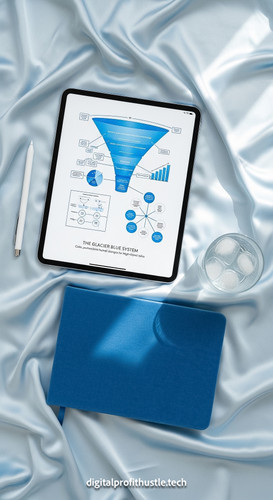 25 Flat lay of an iPad on a light blue silk cloth showing a sales funnel blueprint a silver stylus a.jpg