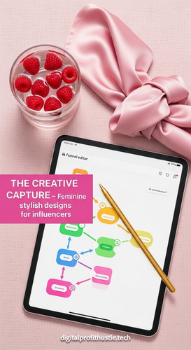41 Flat lay of an iPad on a light pink textured surface showing a funnel editor a gold stylus a pink.jpg