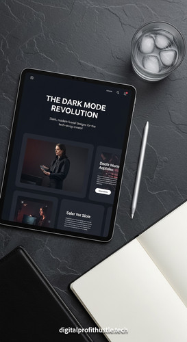 22 Overhead shot of a tablet with a sales page design a silver stylus a black leather notebook and a.jpg