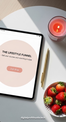 46 Topdown view of a tablet showing a sales page with a pink Join Now button a gold pen a pink candl.jpg