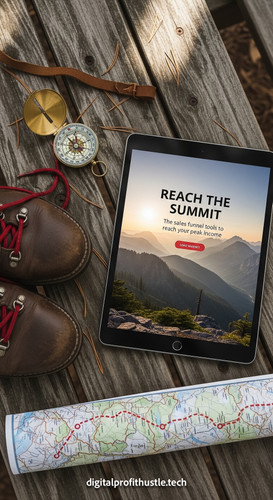 66 Overhead shot of a tablet showing a lead magnet page a pair of hiking boots a compass and a trail.jpg
