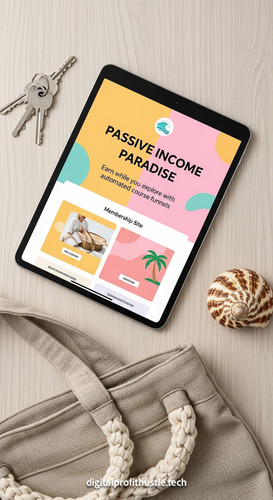 67 Flat lay of an iPad showing a membership site design a set of keys a linen beach bag and a shell .jpg