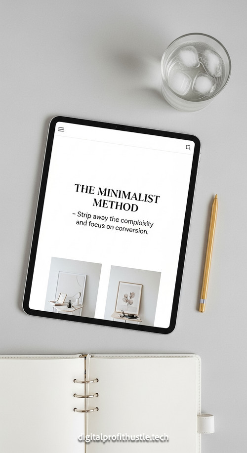 72 Overhead shot of a tablet with a sales page design a gold stylus a white leather notebook and a g.jpg