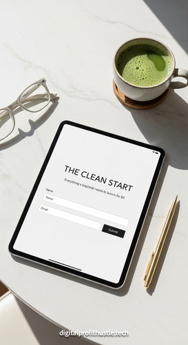 71 Flat lay of an iPad on a light stone desk showing a lead capture form a gold pen a pair of whiter.jpg