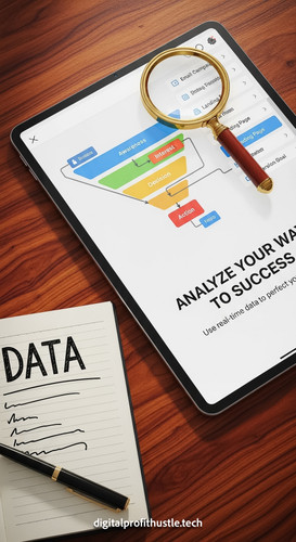 58 Topdown view of a tablet with a sales funnel editor a magnifying glass a notebook with DATA in in.jpg