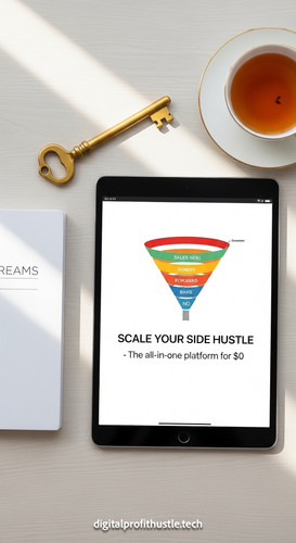 14 Overhead view of an iPad displaying a sales funnel diagram a gold key a white notebook with DREAM.jpg