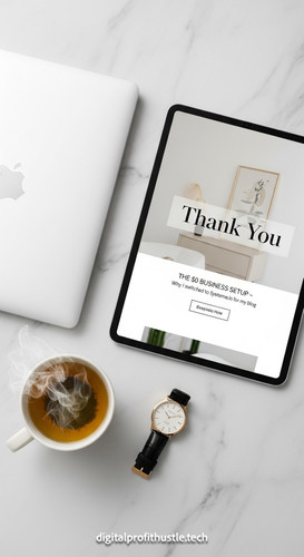 6 Flat lay of a sleek tablet showing a Thank You page design a gold luxury watch a closed white lapt.jpg