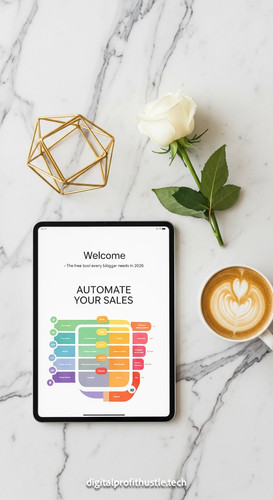 11 A minimalist flat lay of an iPad with a Welcome sequence map a gold paperweight a single white ro.jpg