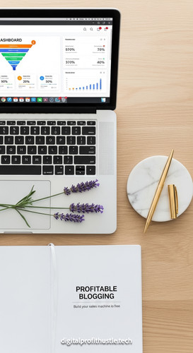 17 Flat lay of a MacBook displaying a funnel dashboard a gold luxury pen a white marble coaster and .jpg
