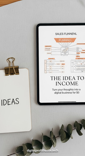 81 Flat lay of an iPad showing a sales funnel blueprint a brass paperclip a notebook with IDEAS on i.jpg