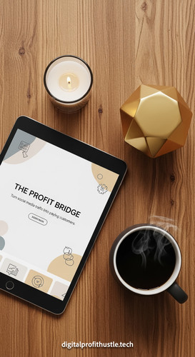 95 Flat lay of a tablet showing a bridge page design a gold paperweight a small candle and a cup of .jpg