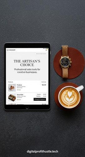 82 Topdown view of a tablet showing a product checkout page a brass watch a leather coaster and a la.jpg