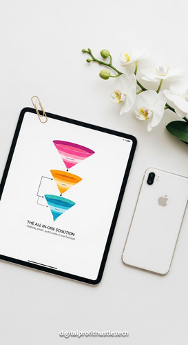 91 Flat lay of an iPad showing a funnel flowchart a gold paperclip a white iPhone and a sprig of whi.jpg