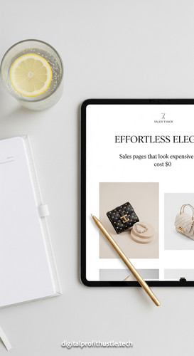 90 Overhead shot of a tablet with a sales page design a gold stylus a white notebook and a glass of .jpg