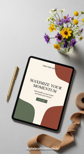 87 Flat lay of an iPad displaying a OneTime Offer page a brass pen a tan linen ribbon and a small va.jpg