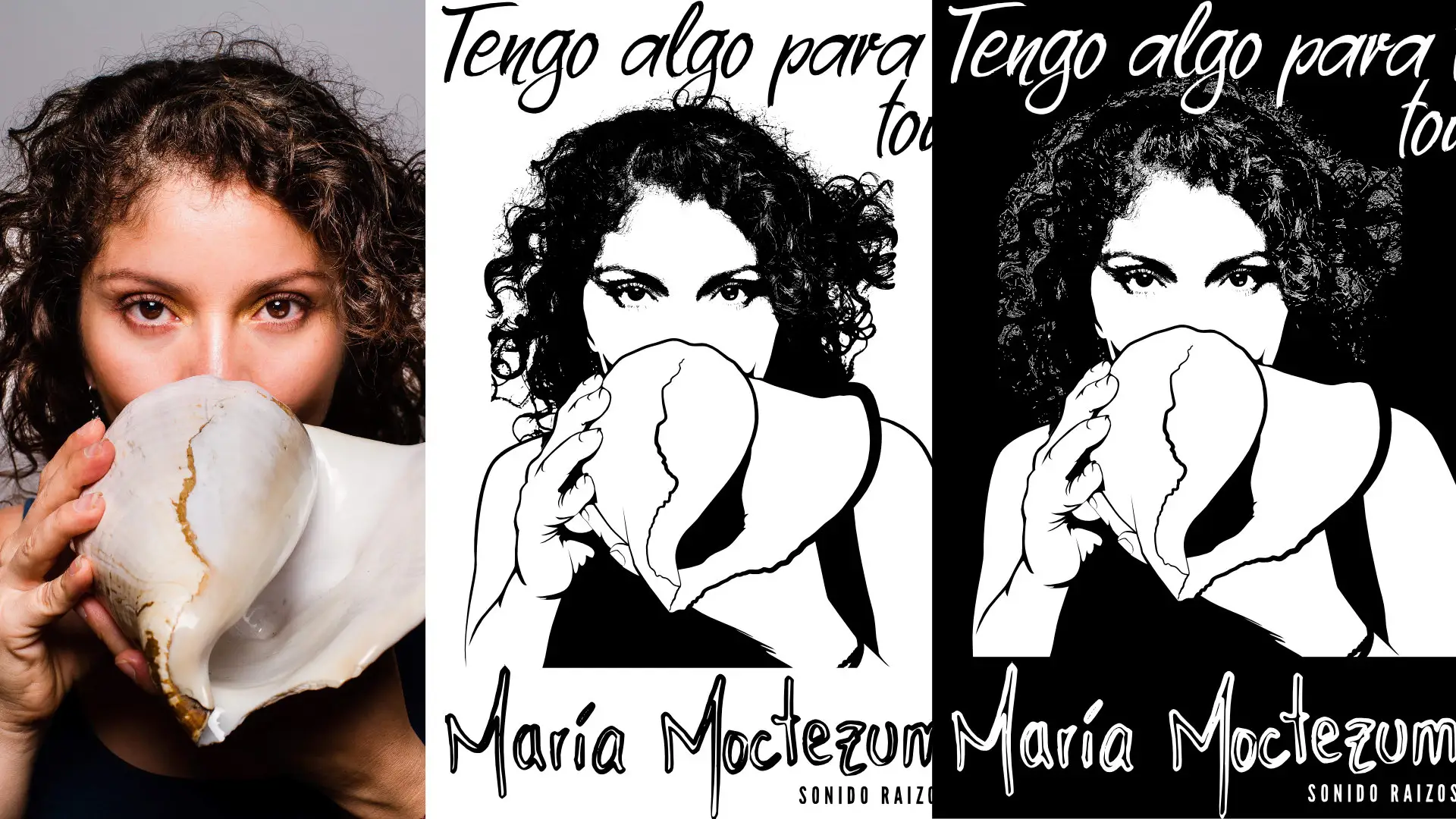 Comparación de vectorización de fotografía de Maria Moctezuma para serigrafía sobre blanco y sobre negro