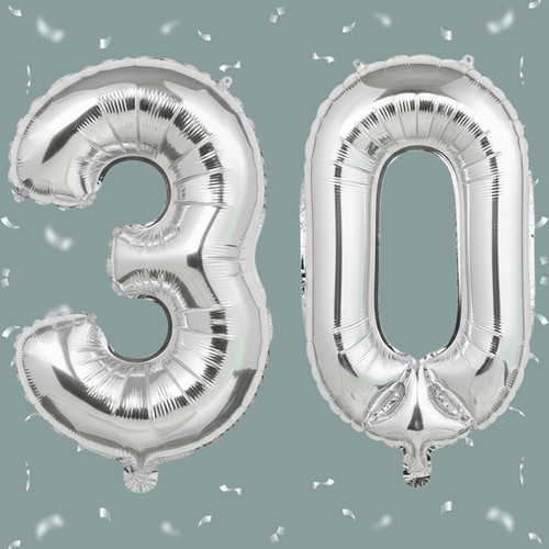 32 Inch Big Sliver Large Number 30 Mylar Foil Balloon For Helium & Air Filled Premium Self Seal Ball.jpg