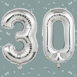 32 Inch Big Sliver Large Number 30 Mylar Foil Balloon For Helium &amp; Air Filled Premium Self Seal Ball