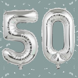 32 Inch Big Sliver Large Number 50 Mylar Foil Balloon For Helium &amp; Air Filled Premium Self Seal Ball