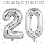 32 Inch Big Sliver Large Number 20 Mylar Foil Balloon For Helium &amp; Air Filled Premium Self Seal Ball