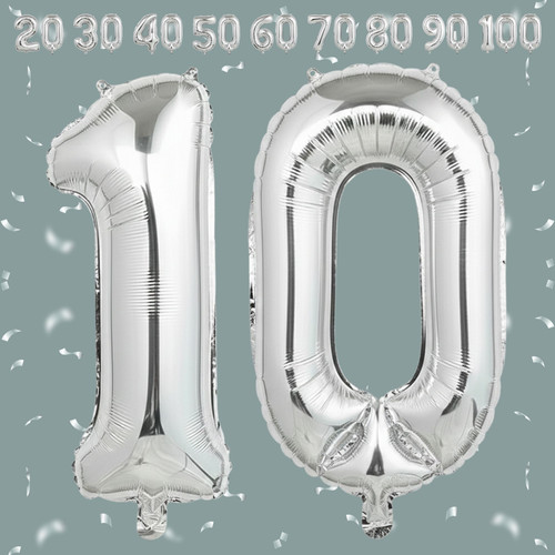 32 Inch Big Sliver Large Number 10 Mylar Foil Balloon For Helium & Air Filled Premium Self Seal Ball