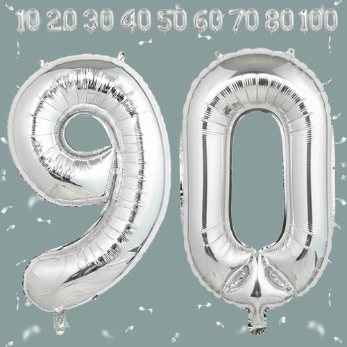 32 Inch Big Sliver Large Number 90 Mylar Foil Balloon For Helium & Air Filled Premium Self Seal Ball.jpg