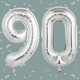 32 Inch Big Sliver Large Number 90 Mylar Foil Balloon For Helium &amp; Air Filled Premium Self Seal Ball