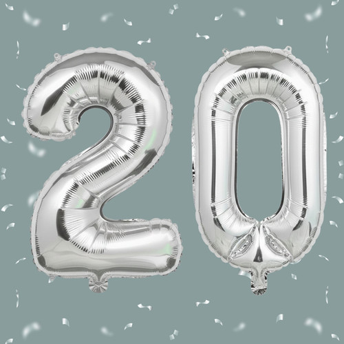 32 Inch Big Sliver Large Number 20 Mylar Foil Balloon For Helium & Air Filled Premium Self Seal Ball