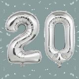 32 Inch Big Sliver Large Number 20 Mylar Foil Balloon For Helium &amp; Air Filled Premium Self Seal Ball