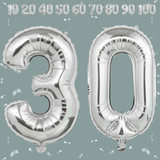 32 Inch Big Sliver Large Number 30 Mylar Foil Balloon For Helium &amp; Air Filled Premium Self Seal Ball