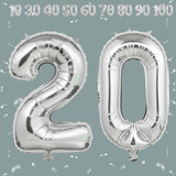 32 Inch Big Sliver Large Number 20 Mylar Foil Balloon For Helium &amp; Air Filled Premium Self Seal Ball