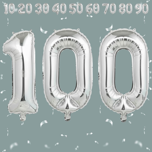32 Inch Big Sliver Large Number 100 Mylar Foil Balloon For Helium & Air Filled Premium Self Seal Bal.jpg
