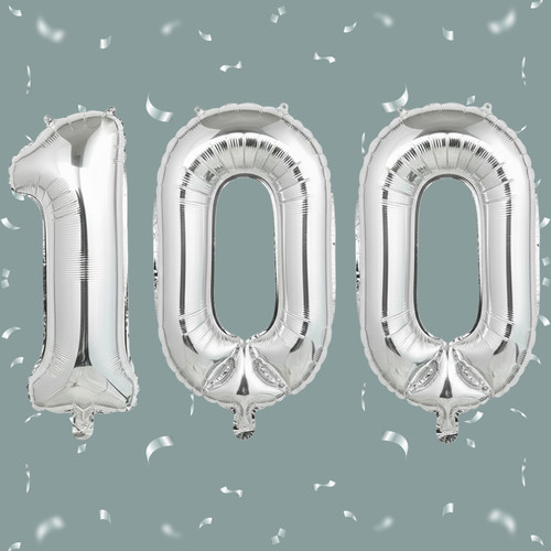 32 Inch Big Sliver Large Number 100 Mylar Foil Balloon For Helium & Air Filled Premium Self Seal Bal.jpg
