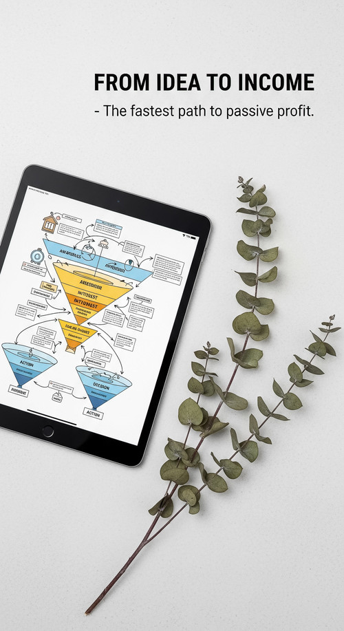 83 Flat lay of an iPad showing a sales funnel blueprint and a sprig of dried eucalyptus Text FROM ID.jpg