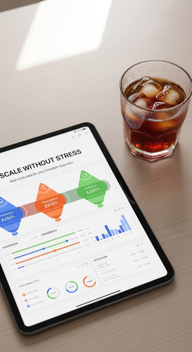 78 Topdown shot of an iPad showing a funnel analytics dashboard and a glass of cold brew Text SCALE .jpg