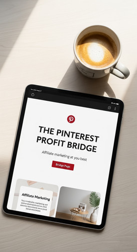 97 Flat lay of a tablet showing a bridge page design and a cup of coffee Text THE PINTEREST PROFIT B.jpg