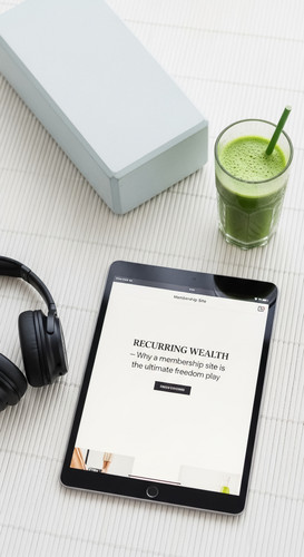 108 Topdown view of an iPad showing a membership site portal a pair of noisecanceling headphones a y.jpg