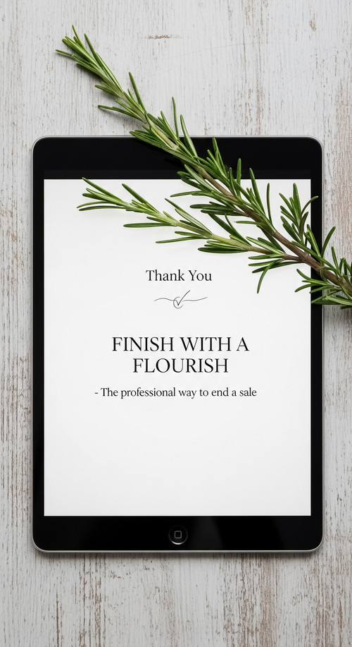 99 Flat lay of an iPad displaying a Thank You page and a sprig of rosemary Text FINISH WITH A FLOURI.jpg