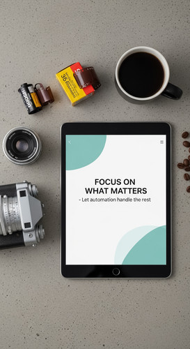 123 Flat lay of an iPad showing a lead capture page a vintage camera lens a roll of 35mm film and a .jpg