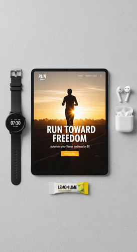 145 Flat lay of a tablet showing a sales page for a marathon program a running watch a pair of earbu.jpg