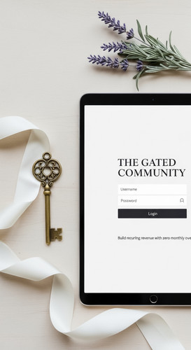 153 Flat lay of a tablet showing a membership site login a gold key a white silk ribbon and a sprig .jpg