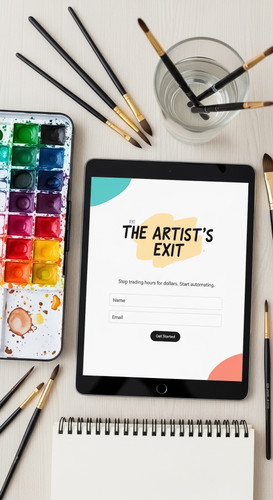 141 Flat lay of an iPad showing a lead capture form a watercolor palette a sketchbook and a glass of.jpg